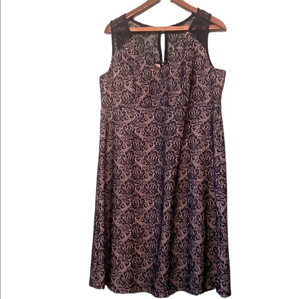 Motherhood Navy and Pink Lace Maternity Dress